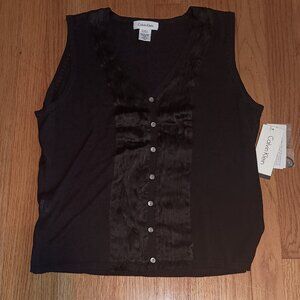 MARKDOWN Calvin Klein 100% Silk Sleeveless Black Top. Size M. NWT
